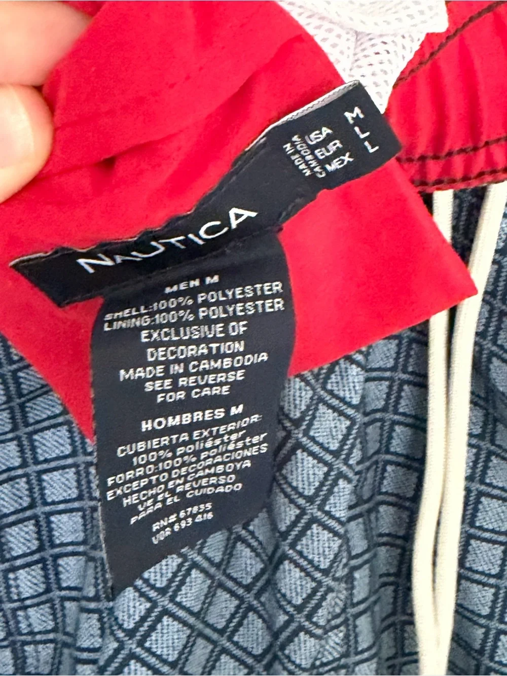Nautica Men's Quick Dry Swim Trunks Blue Geometric Grid Mesh Lined Size M